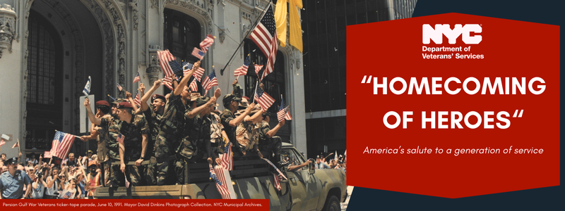 Persian Gulf War Veterans ticker-tape parade, June 10, 1991. Mayor David Dinkins Photograph Collection. NYC Municipal Archives.